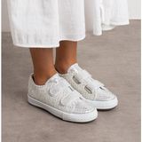 Surpie Shoes Kız Çocuk Işıklı Dantelli Günlük Ayakkabı Cırtlı Bağlama 30 Numaraya Kadar - Gümüş