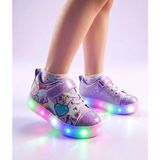 Surpie Shoes Kız Çocuk Unicorn Günlük Ayakkabı, Çocuk Işıklı Ayakkabı - Mor