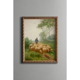 Sürüyle Birlikte Çoban - Vintage Desenli Çerçeve, Altın2, 21 x 30