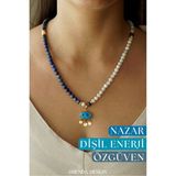 Süryani Gözü Nazar Kolyesi – Doğal Taş Kolye (Ay Taşı • Lapis Lazuli) - Beyaz - Lacivert