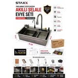 Sus304 Paslanmaz Çelik Akıllı Şelale Mutfak Evyesi 75X45 Cm | 8 Fonksiyonlu Ankastre Evye Seti