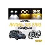 ŞüsCarOto Aksesuar Fiat Fiorino 2008-2023 Uyumlu Üniversal Mercekli Angel Sis Farı Metal 76 mm Sarı Halkalı Gündüz Farı