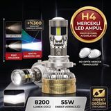 ŞüsCarOto Aksesuar H4 Lazer Mercekli Far Ampulü Ufuk Çizgili Otomobil Araç Motosiklet Uyumlu Profesyonel Mini Projektör LED Beyaz LED Xenon Lamba 8200LM Şimşek Etkili Uzun Kısa 2 Adet 12/36V 55W