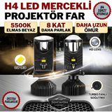 ŞüsCarOto Aksesuar H4 Lazer Mercekli Far Ampulü Ufuk Çizgili Otomobil Araç Motosiklet Uyumlu Profesyonel Mini Projektör LED Beyaz LED Xenon Lamba Şimşek Etkili Uzun Kısa 2 Adet 9/36V