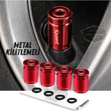 ŞüsCarOto Aksesuar Kilitlemeli Sibop Kapağı Alyanlı Sibop Kapağı Araba Motosiklet Bisiklet Metal Sıkmalı Kırmızı 4 lü