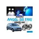 ŞüsCarOto Aksesuar Opel Corsa C 2000-2006 Uyumlu Mercekli Angel Sis Farı Metal 76 mm Buz Mavi Halkalı Gündüz Farı 2 Ad
