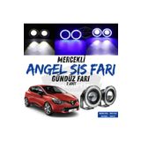ŞüsCarOto Aksesuar Renault Clio 4 2012-2020 Uyumlu Mercekli Angel Sis Farı Metal 76 mm Mavi Halkalı Gündüz Farı 2 Adet