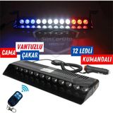 ŞüsCarOto Aksesuar S12 Kumandalı Cam Içi Vantuzlu Polis Çakar Lamba Ikaz Lambası 12 Ledli 14 Farklı Mod Kablosuz Kırmızı Beyaz Mavi 3 Renk Çakmaklık Girişli