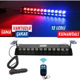 ŞüsCarOto Aksesuar S12 Kumandalı Cam Içi Vantuzlu Polis Çakar Lamba Ikaz Lambası 12 Ledli 14 Farklı Mod Kablosuz Kırmızı Mavi Çakmaklık Girişli