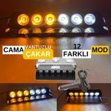 ŞüsCarOto Aksesuar S6 Cam Içi Vantuzlu Ambulans Itfaiye Çakar Lamba Ikaz Lambası 6 Ledli 12 Farklı Mod Sarı Beyaz Çakmaklık Girişli