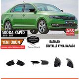 ŞüsCarOto Aksesuar Skoda Rapid Sinyalli 2015-2017 Uyumlu Batman Yarasa Ayna Kapağı Piano Black Abs Plastik - Sağ - Sol