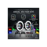 ŞüsCarOto Aksesuar Üniversal Kumandalı RGB Mercekli Angel Sis Farı Metal Su Geçirmez 76 mm Beyaz Halkalı Gündüz Farı Eyes 2 Adet