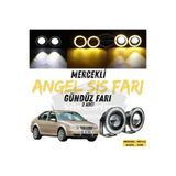 ŞüsCarOto Aksesuar Vw Bora 1998-2006 Uyumlu Mercekli Angel Sis Farı Metal 76 mm Sarı Halkalı Gündüz Farı 2 Adet
