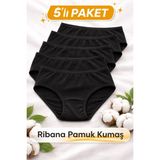 Süsen Lingerie 5 Adet Siyah Kadın Ribana Pamuklu Bato Külot, Kadın Iç Çamaşırı - 000-Siyah - 3XL
