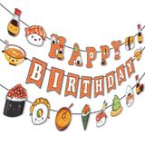 Sushi Happy Birthday Afişleri - Asılı Swirls ile Suşi Garland Afiş Japon Suşi Parti Süslemeleri Japon Suşi Parti Malzemeleri Suşi Tema Doğum Günü Partisi