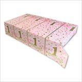 SüSLe Bebek ve Parti 1 Yaş Pırıltı Doğum Günü Masa Örtüsü, 120cm X 180cm - Pembe Çok Renkli