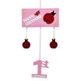 SüSLe Bebek ve Parti 1 Yaş Uğur Böcekli Keçe Avize Süs - Pembe - 57,00 Cm.