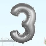 SüSLe Bebek ve Parti 3 Yaş Rakam Folyo Balon, 100 Cm - Gümüş