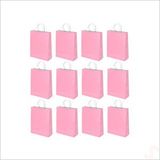 SüSLe Bebek ve Parti Büküm Saplı Kraft Çanta 22 X 16 X 8 Cm, Pembe - 12 Adet Çok Renkli