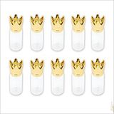 SüSLe Bebek ve Parti Cam Tüp Şişe 6,5cm X 2,2cm, Kral Tacı Altın Kapaklı-10 Adet