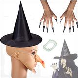 SüSLe Bebek ve Parti Halloween Cadı Burnu, Şapka, Tırnak, Çene Diş Seti