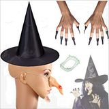 SüSLe Bebek ve Parti Halloween Cadı Burnu, Şapka, Tırnak, Çene Ve Diş Seti Çok Renkli