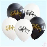 SüSLe Bebek ve Parti Happy Birthday Baskılı Beyaz Siyah, 30cm Balon - 8 Adet