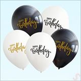 SüSLe Bebek ve Parti Happy Birthday Baskılı Beyaz Ve Siyah, 30cm Balon - 8 Adet Çok Renkli