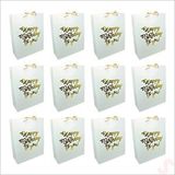 SüSLe Bebek ve Parti Happy Birthday Beyaz Karton Çanta, 32 X 26 X 10 Cm - 12 Adet Çok Renkli