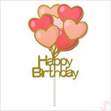 SüSLe Bebek ve Parti Happy Birthday Kalp Pasta Süsü, 20cm X 10cm - Altın