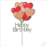 SüSLe Bebek ve Parti Happy Birthday Kalp Pasta Süsü, 20cm X 10cm - Gümüş