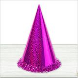 SüSLe Bebek ve Parti Hologram Karton Şapka, 32 Cm - Fuşya