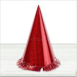 SüSLe Bebek ve Parti Hologram Karton Şapka, 32 Cm - Kırmızı