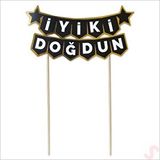 SüSLe Bebek ve Parti İyi Ki Doğdun Banner Pasta SüSü, Siyah Altın - 22cm x 18cm