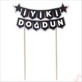 SüSLe Bebek ve Parti İyi Ki Doğdun Banner Pasta SüSü, Siyah Gümüş - 22cm x 18cm