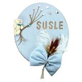 SüSLe Bebek ve Parti Kuru Çiçek Tanzimli, Ayıcıklı, İsimli Oval Kapı Süsü, Mavi Çok Renkli