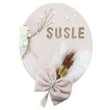 SüSLe Bebek ve Parti Kuru Çiçek Tanzimli, Ayıcıklı, İsimli Oval Kapı Süsü, Pudra Renk Çok Renkli