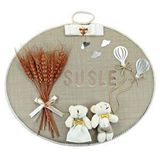 SüSLe Bebek ve Parti Kuru Çiçek Tanzimli, Jüt Kumaş, İsimli Oval Kapı Süsü