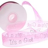 SüSLe Bebek ve Parti Organze Kurdele, Boy/Girl - 2,5 cm x 23 mt - Renk Seçenekli - PEMBE