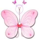 Süsle Bebek ve Parti Süsle Pembe Kelebek Kanat, Asa ve Taç 3'lü Set 48cm x 40cm 18 Ay - 5 Yaş Arası Çocuklar İçin