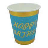 SüSLe Bebek ve Parti Varak Baskılı, Happy Birthday Karton Bardak, Mavi - 8 Adet Çok Renkli