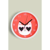 Süslü Kedi Tasarım Modern Duvar Saati - Çocuk Odası Duvar Saati - 25cm - Önü Camlı Beyaz Kasa, JH1101S25BKP