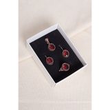 Süspüs Accessories Kırmızı Taşlı Otantik Set ( Kolye Ucu, Küpe, Yüzük)