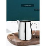 Süt Potu Paslanmaz Süt Köpürtme Sürahisi Çelik Pitcher 700 Ml Beyaz