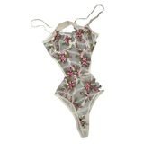 Sutjen Transparan Dantelli Bodysuit - Şık, Rahat ve Seksi İç Giyim -Pembe, Turkuaz, Sarı, Siyah, Bordo ve Ekru Kadınlar İçin Özel Tasarım (Beyaz Çiçek, 80)