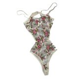 Sutjen Transparan Dantelli Bodysuit - Şık, Rahat ve Seksi İç Giyim -Pembe, Turkuaz, Sarı, Siyah, Bordo ve Ekru Kadınlar İçin Özel Tasarım (Beyaz Çiçek, 85)