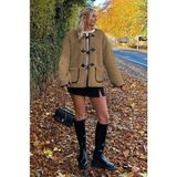 Sütlü Kahve Düğmeli Peluş Kadın Mont MG2531 - XL