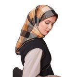 Sütlü Kahve Noktalı Kareli Twill İpek Eşarp