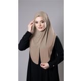 Sütlü Kahve Pratik Hazır Geçmeli Tesettür Eşarp Sandy Kumaş Yırtmaçlı Düz Hijab 2310_26