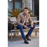 Sütlü Kahverengi Suni Deri Hakim Yaka Düz Yırtmaçsız Tam Astar Slim Fit Casual Deri Mont 1038245150 - 52